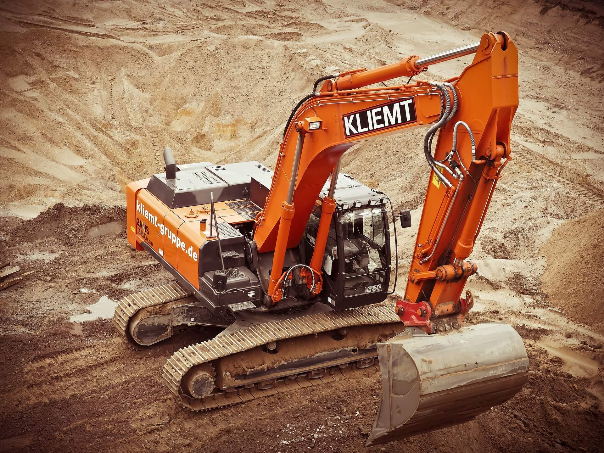 Heavy earthmoving excavator on construction site
